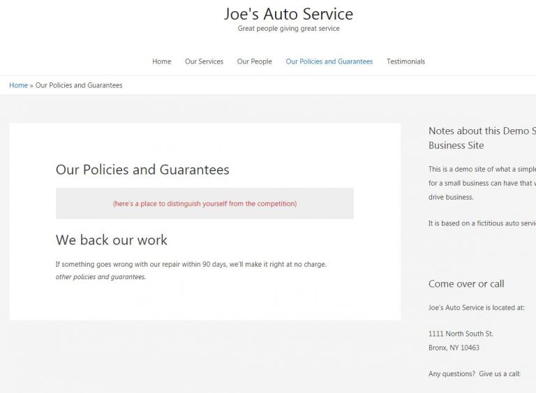 Joe's Auto Service – Policies