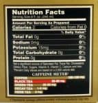 Nutrition label of box of tea