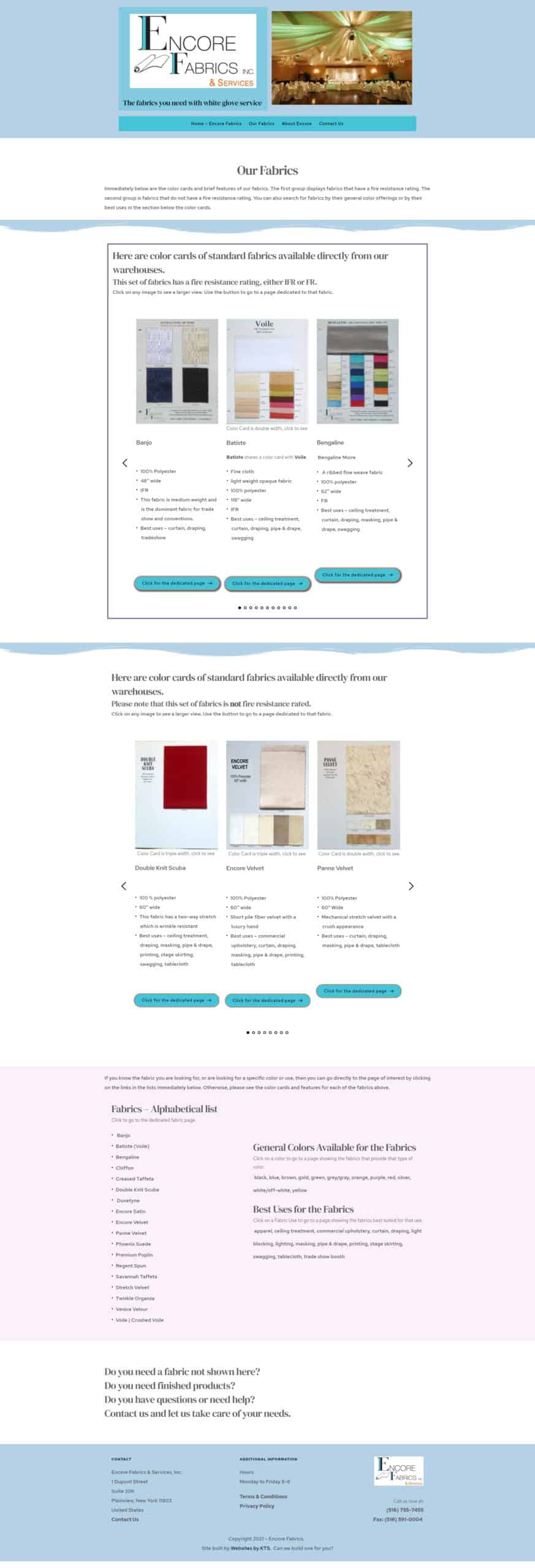 Screencapture of Our Fabrics page