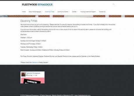 Fleetwood Synagogue - Davening Times